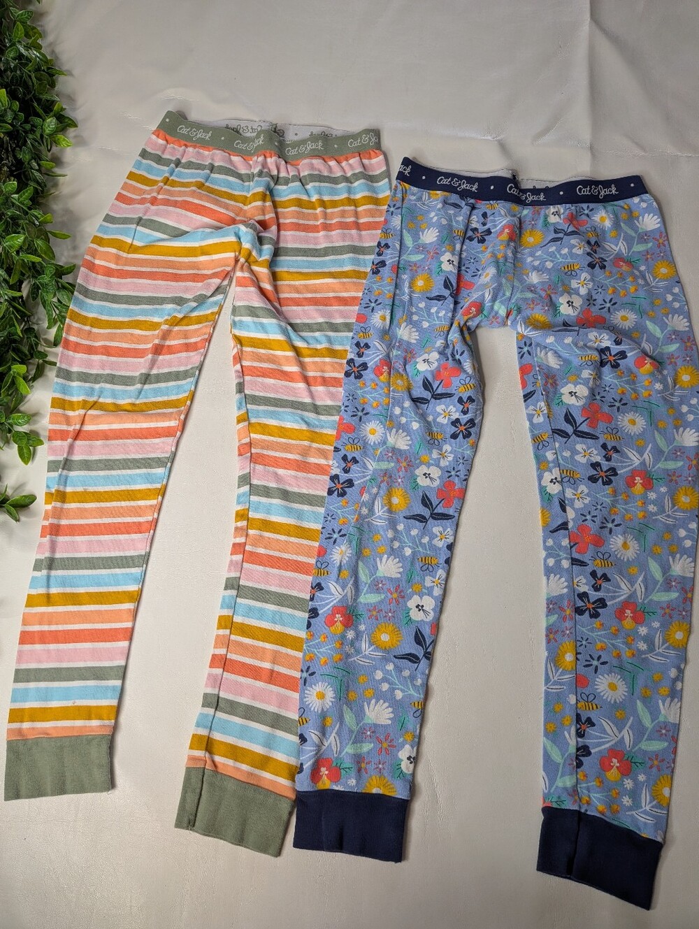 Cat & Jack Girls 14 Cotton Pajama Pants Long Johns Stripes Floral